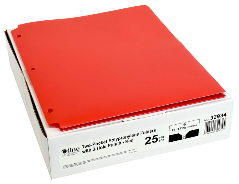 C-Line Two-Pocket Heavyweight Poly Portfolio Folder, 3-Hole Punch, 11 X 8.5, Red, 25/Box - Image 1